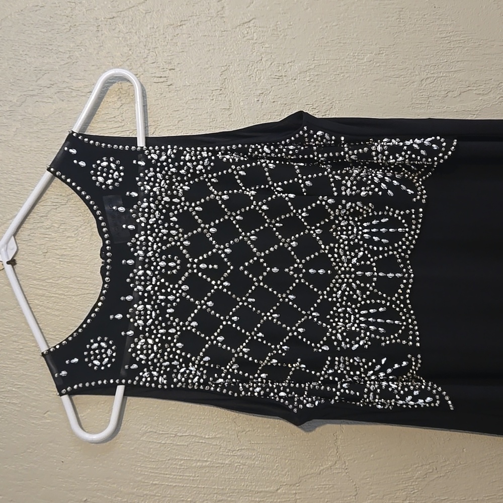 Black Gown with Silver Beads Sleeveless by Jackie Jon New York size 18